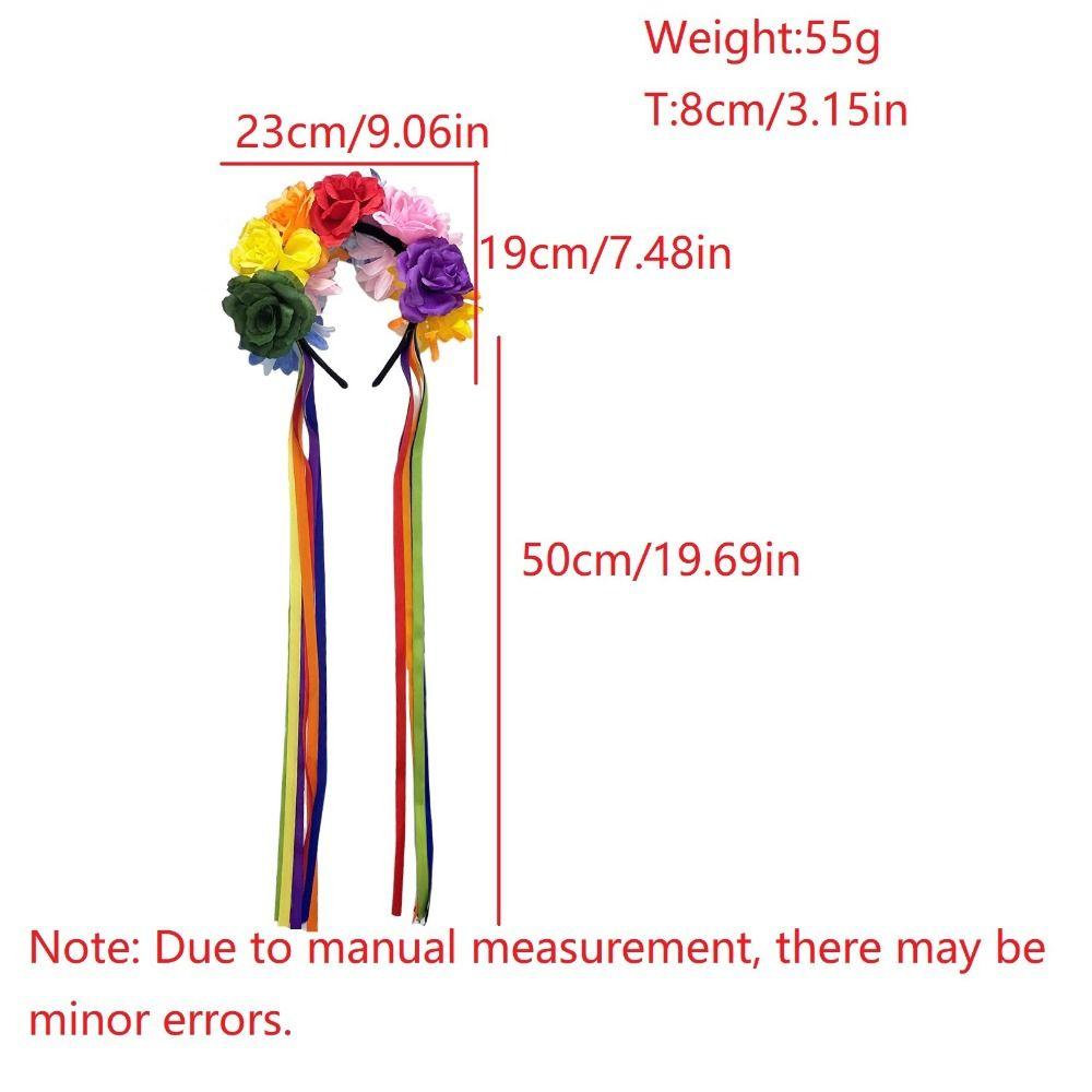 Artificial Flower Rainbow Flower Headband Ribbon Design Costume Floral Crown For Costume