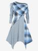 Rosegal Plus Size Skew Neck Foldover Cinched Plaid Handkerchief Midi Knitted Dress