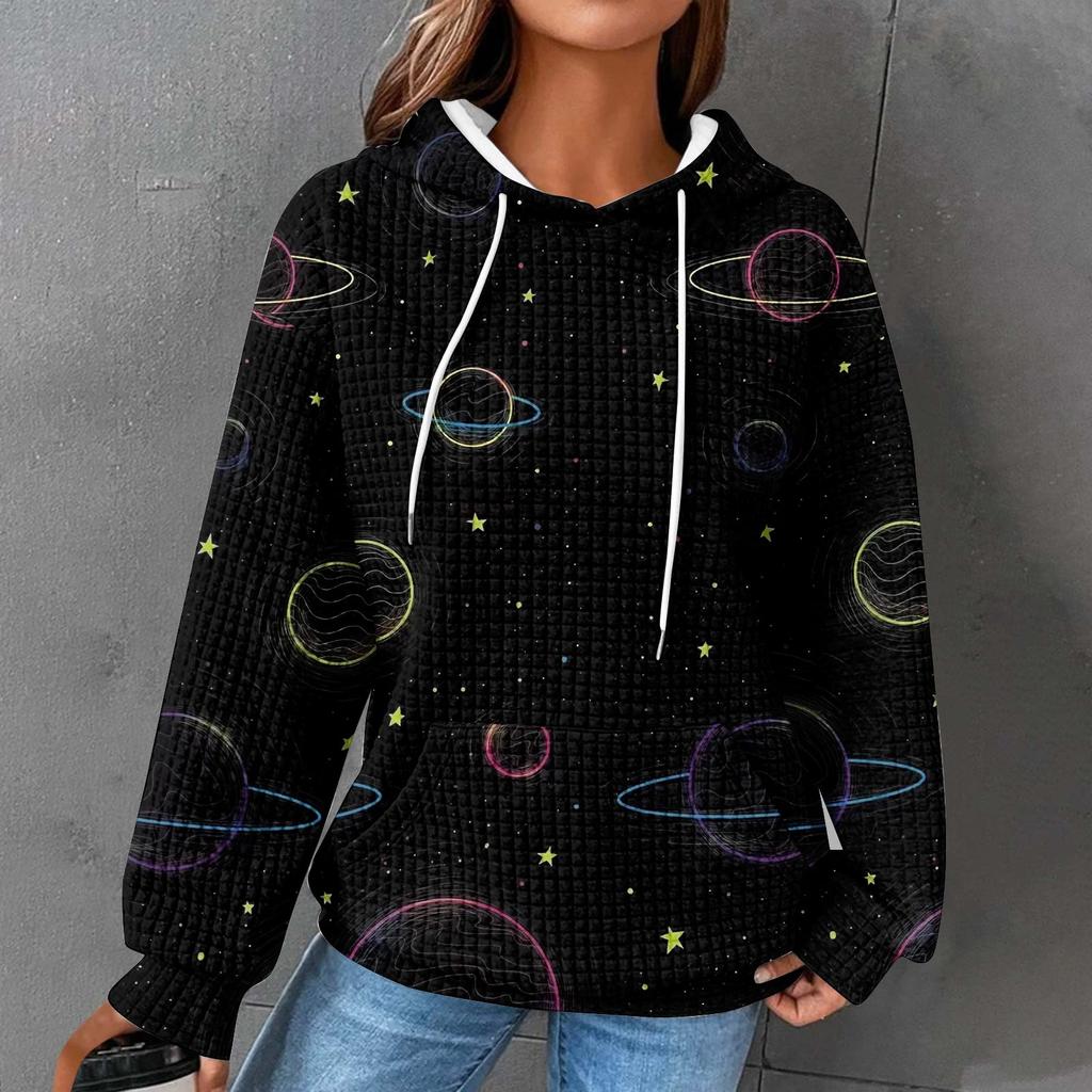 Женские повседневные толстовки с капюшоном и шнурком с длинным рукавом и принтом, пуловер с карманами