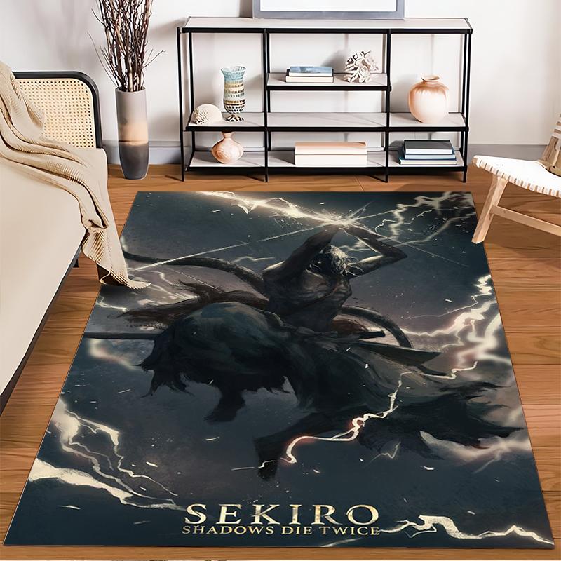 "Samurai On Horseback Rug - Sekiro Shadows Die Twice Lightning Print" Suitable for use as an anti-slip for living room bedroom sofas