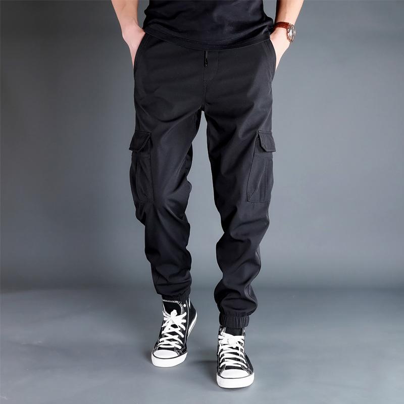 Men's Spring and Fall Loose Drawstring Work Pants with Large Pockets Casual Jogging Pants