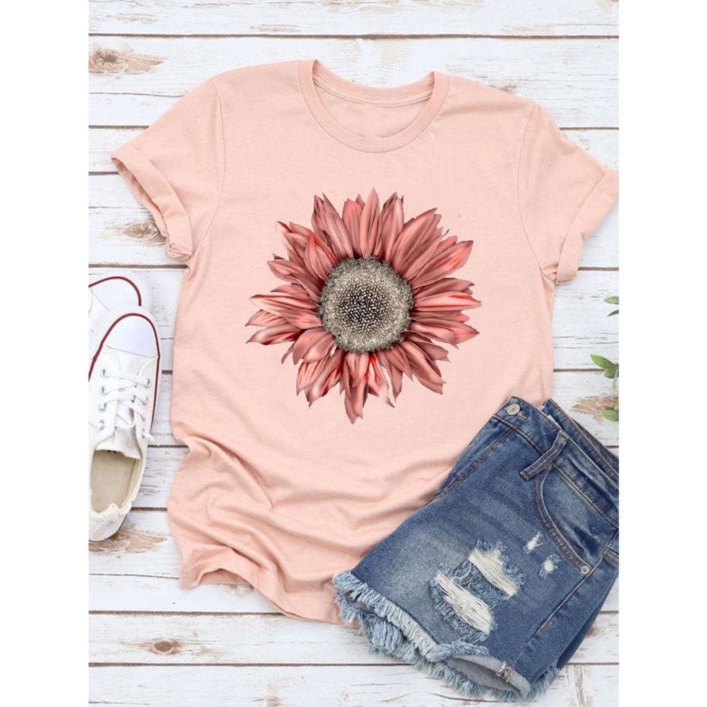 Women's Fashion Short-sleeved Casual T-shirt Clothes Summer  Clothing Ladies Print Graphic Tops