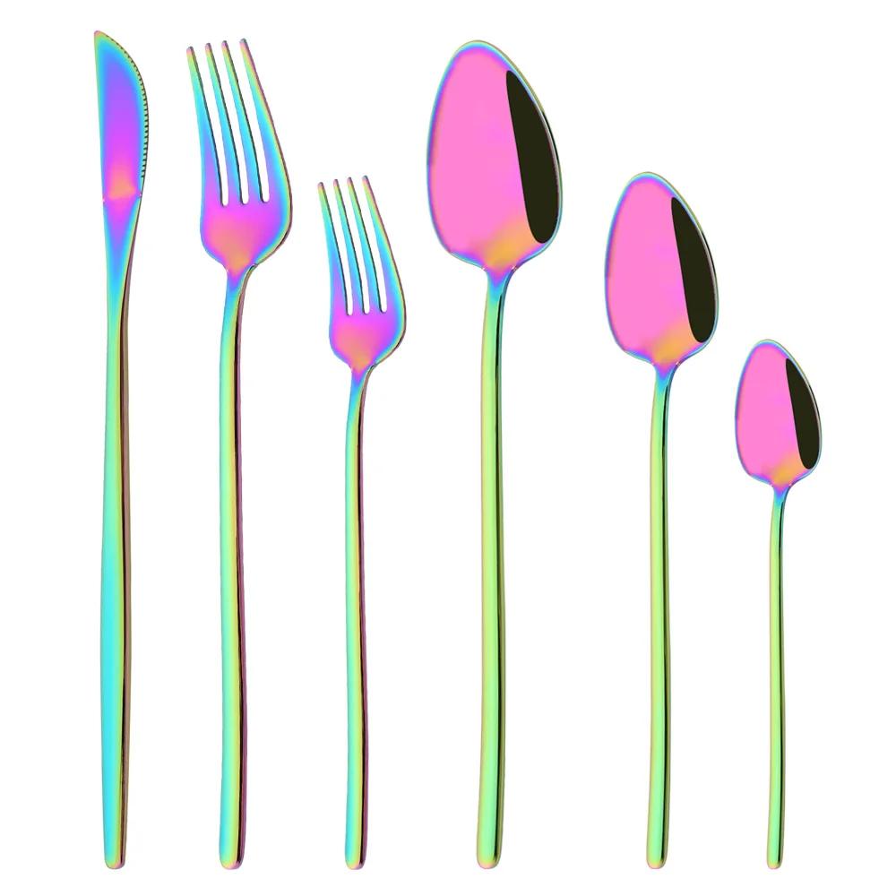 6Pcs White Gold Flatware Cutlery Set Stainless Steel Knife Dessert Fork Spoon Tableware Set Festival Kitchen Dinnerware Gift