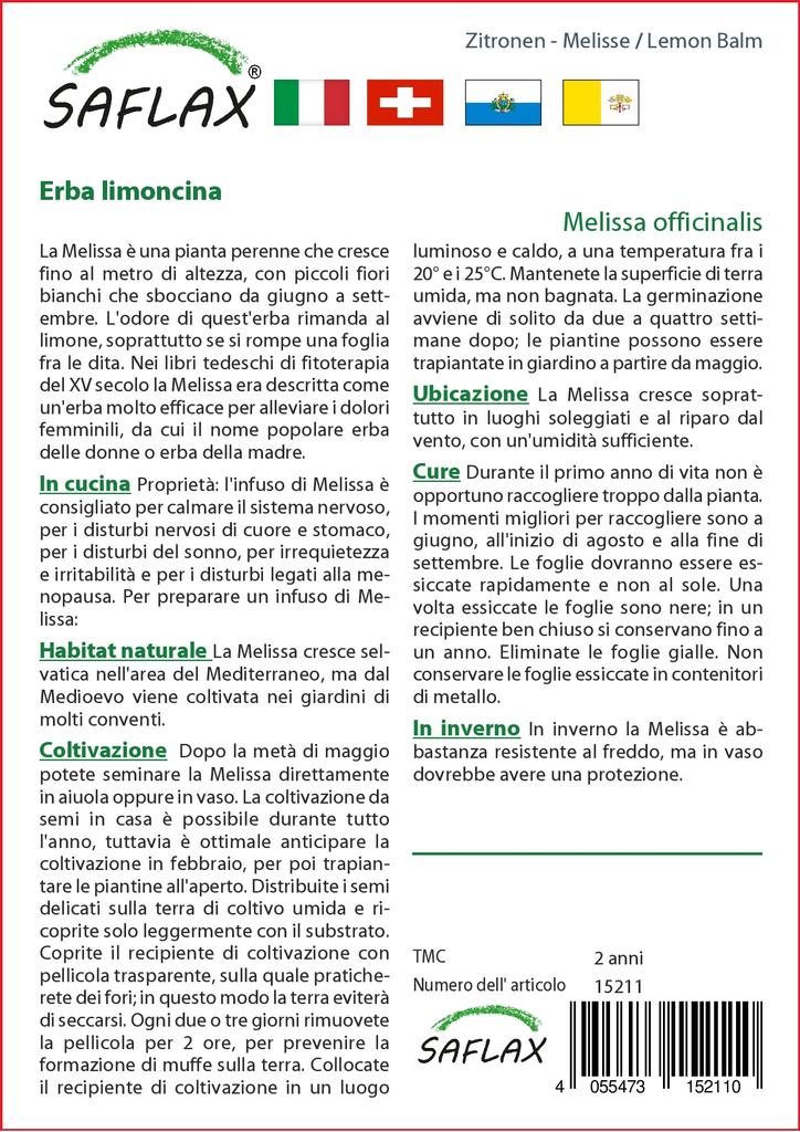 SAFLAX Garden in the Bag - Мелисса лимонная - 150 семян - С субстратом в подходящем пакете - Melissa officinalis
