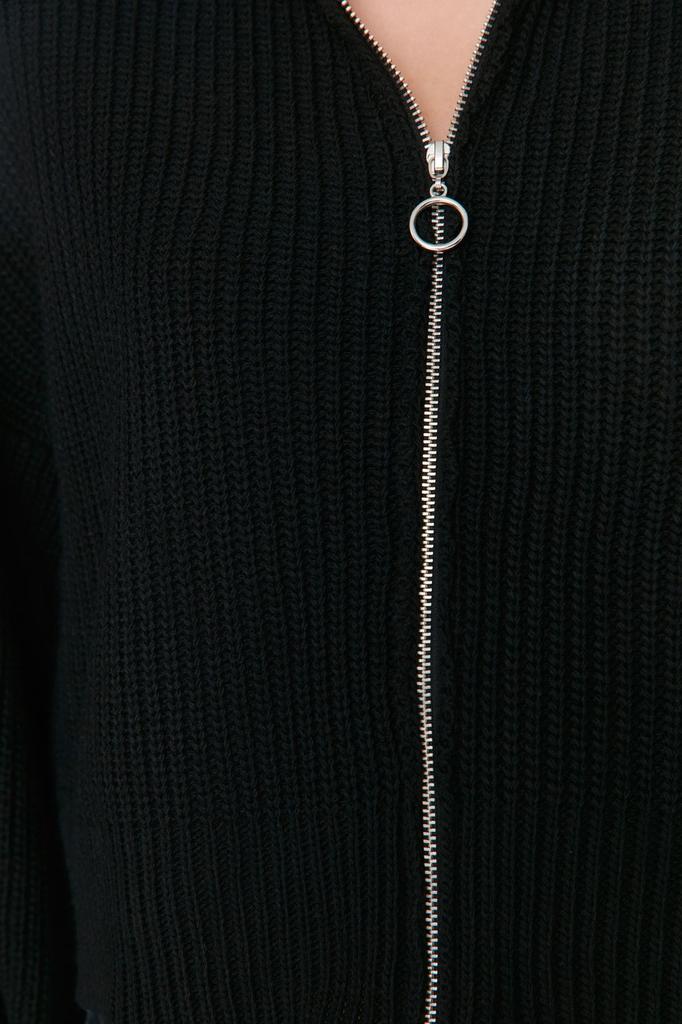 Женский элегантный кардиган, черный укороченный трикотажный кардиган на молнии