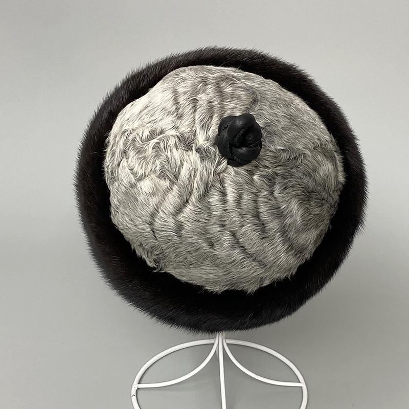 Luxury Warm Man Hat Adjustable Natural Mink Fur Lamb Mongolian Hat