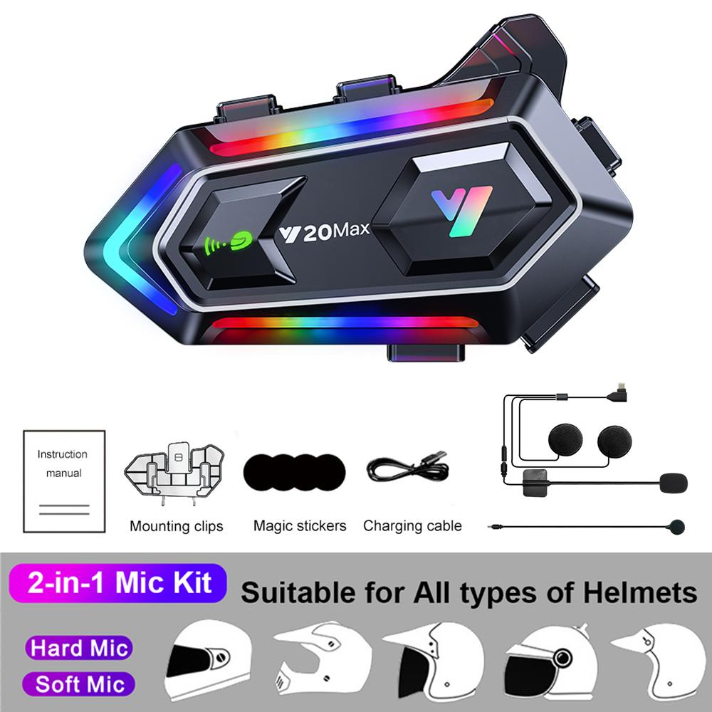 1/2x Motorcycle Helmet Intercom V5.3 Music Player Hands Free Call 1000mAh For 2 Rider Intercomunicador Moto Wireless Interphone