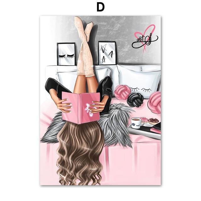 Модная девушка Париж Духи Каблуки Губная помада Макияж Искусство Холст Картина Плакаты на скандинавскую тему и принты Настенные картины Декор в гостиную без рамки