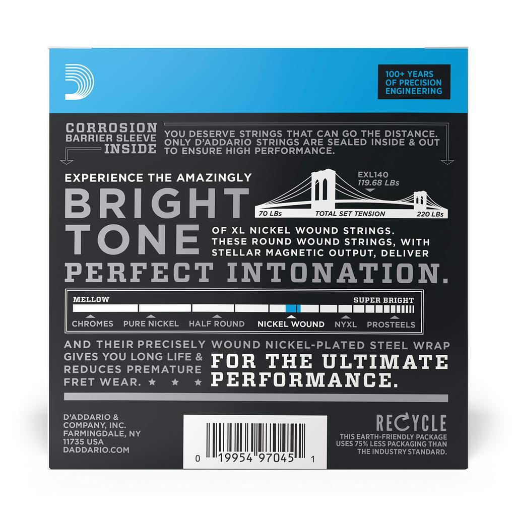 Электрогитарные струны D'Addario XL Light, Никель, .010-.052, Тонкие сверху/Толстые снизу, 10 шт., EXL140-10P