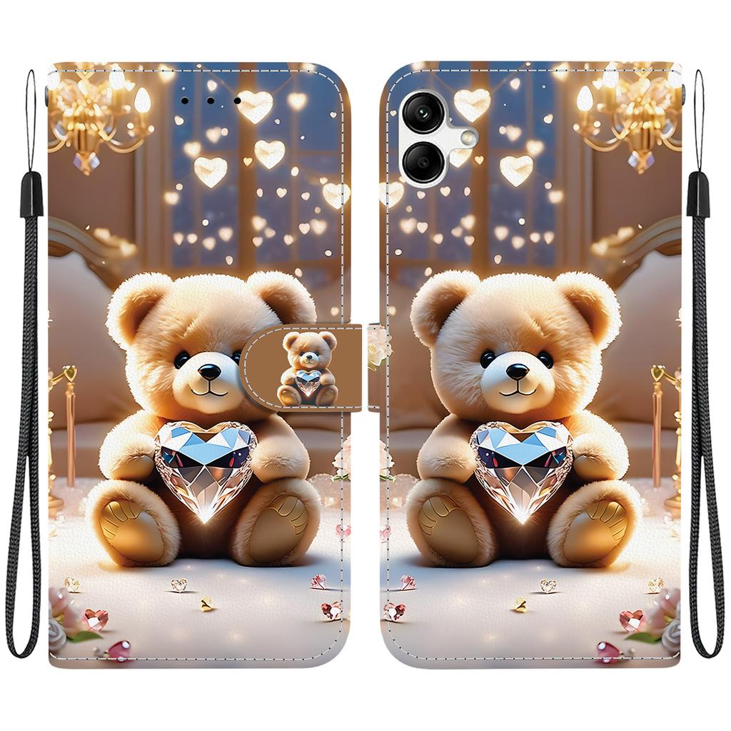 Чехол-книжка из искусственной кожи ручной работы для Samsung A04e/F04/M04 (SM-A042F/E045F/M045F)- Противоскользящий ударопрочный чехол с ремешком на запястье и дизайнами в виде сердец/роз и кошек