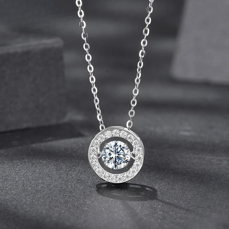 Moissanite Halo Pendant Necklace for Women , Lab Diamond Sterling Silver Circle Pendant Mom Lover Daugther Gift