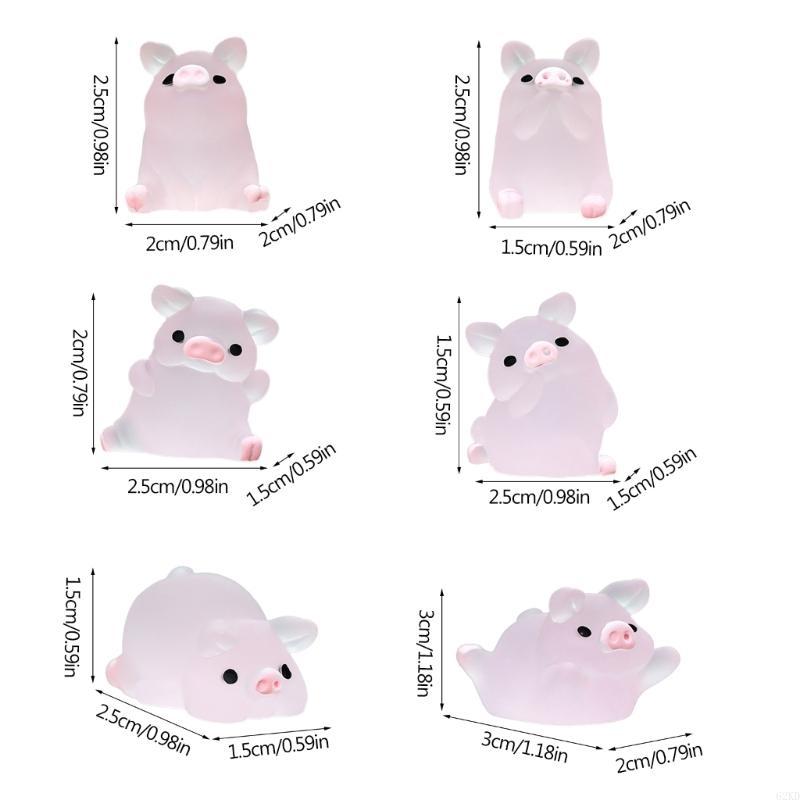 62KD 6 шт. Светящиеся фигурки свиней Автомобильные миниатюрные фигурки свинок из смолы Миниатюры Садовые свиньи