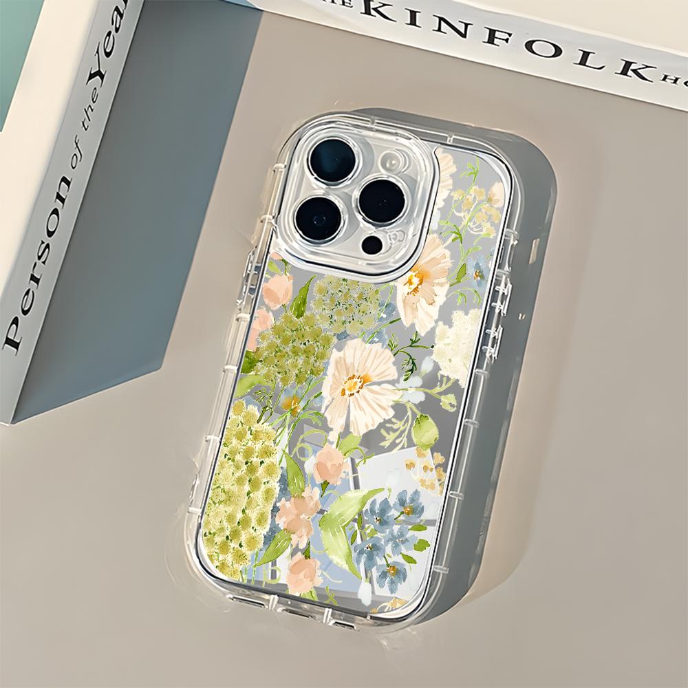 Весенний акварельный цветочный узор Чехол для телефона Для iPhone 17 16 15 14 13 12 11 Pro Max 17 Air X XR XS 7 8 Plus Задняя крышка с зеркалом