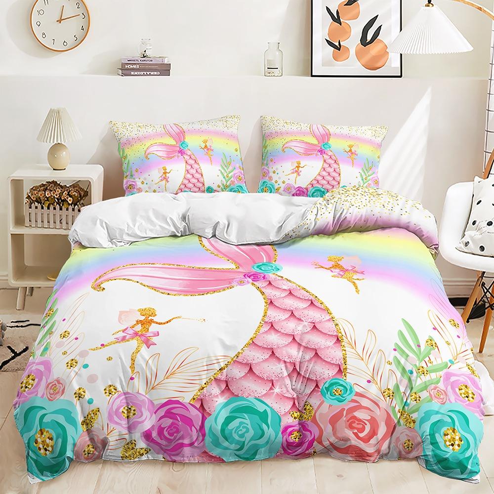 3D Printed Mermaid Princess Bedding Set for Girls and Women, Dreamy Quilt Cover Pillowcases 2/3pcs Gift