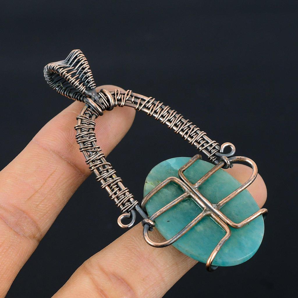 Aquamarine 999 Copper Wire Wrapped Pendant, Handmade Gemstone Pendant Jewelry, Gifts For Wife Brand New Pendant
