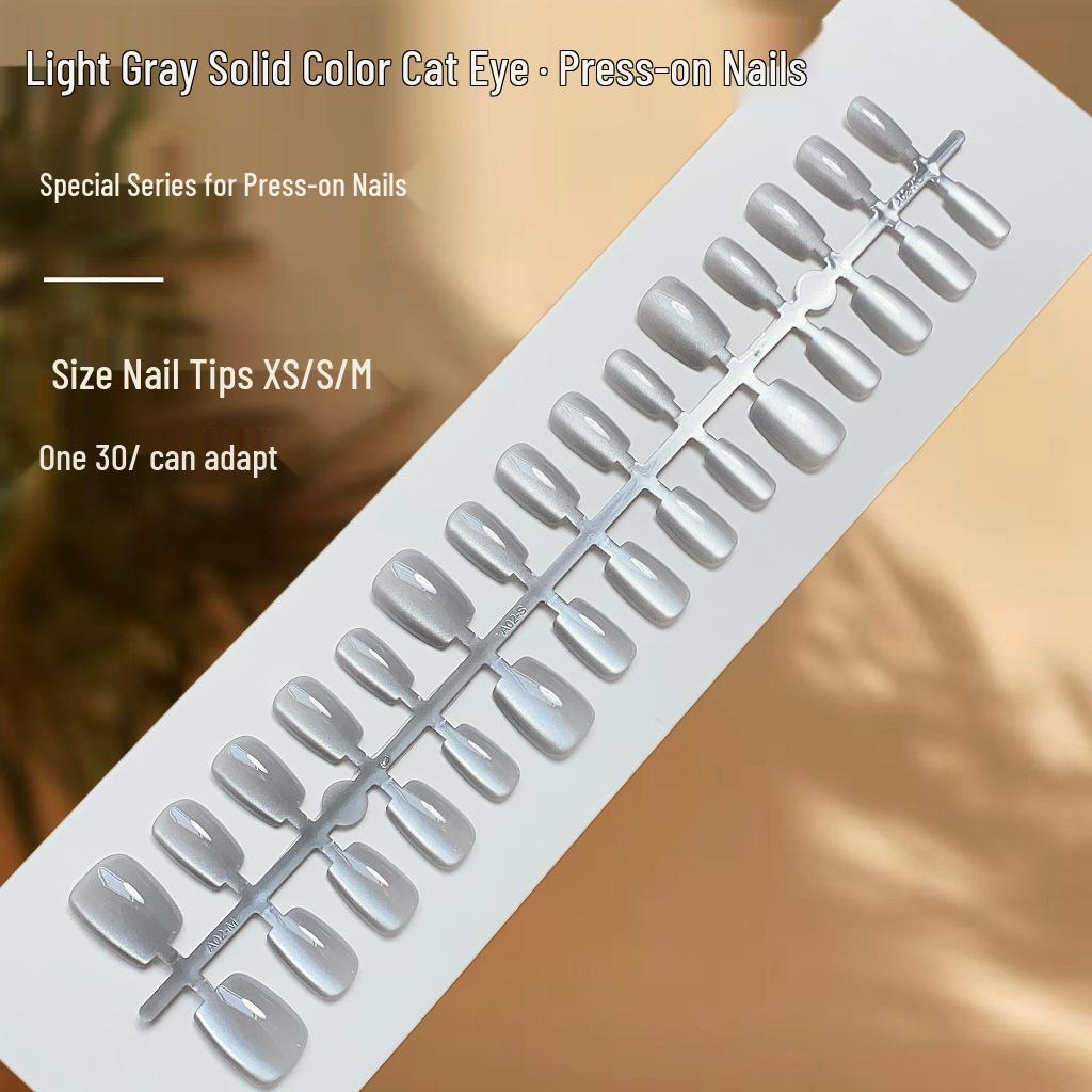 Нейл-арт «Кошачий глаз» со стеклянными бусинами - Однотонные накладные ногти премиум-класса для повседневной носки