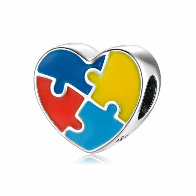 Fashion 925 Sterling Silver Square Rainbow Puzzle Bear Beads Fit Original Charms Jiuhao Bracelet Jewelry Making