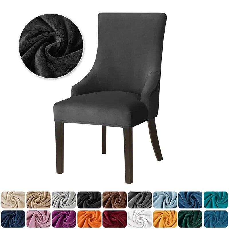Velvet Stretch Wingback Chair Cover Soild Color Washable Dining Chair Cover High Back Sloping Armchairs Slipcovers Home Dining