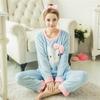 Women's Long-sleeved Flannel Pajamas Set Spring Autumn Cartoon Sleepwear Thickened Warm Printing Plush Cute Sleeping Suit Set