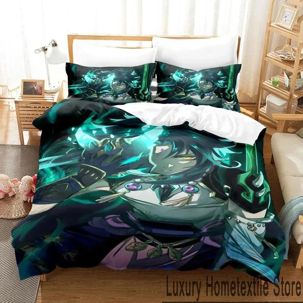 3D Genshin Impact Xiao Anime Bedding Set Duvet Cover Bed Set Quilt Cover Pillowcase Comforter king Queen Size Boys Adult Bedding Tool