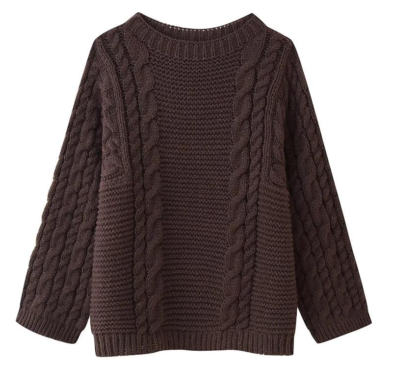 Women'S Crew Neck Flared Sleeve Knitted Loose Sweater