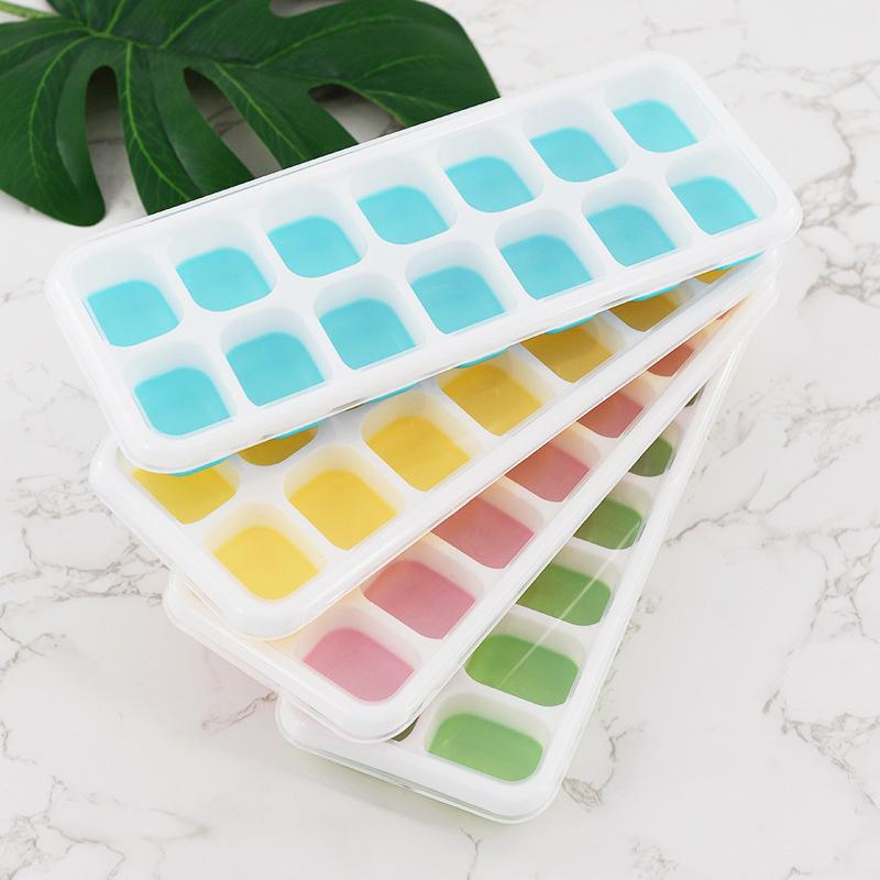 WIKHOSTAR 14 Grids Fruit Ice Maker Ice Cube Trays Reusable Silicone Ice Cube Mold Lids for Home Kitchen Tools Suitable Freezer