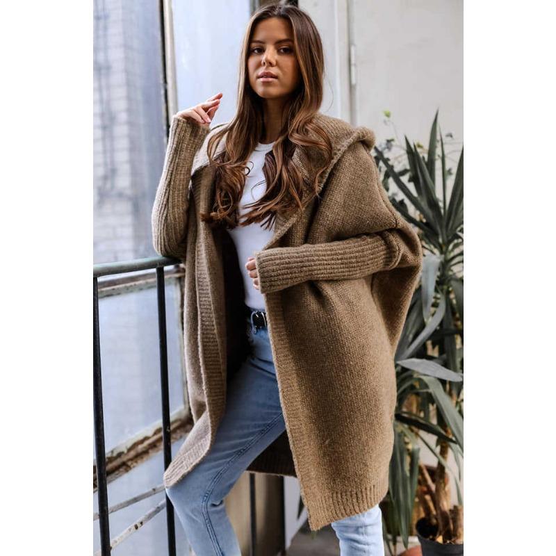 Women's Autumn and Winter Hooded Knit Cap Neck Temperament Commuter Splicing Sweater