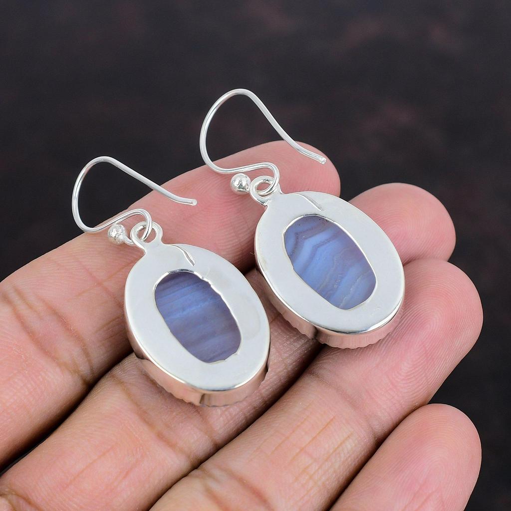 Blue Lace Agate Earrings 925 Sterling Silver Earrings Genuine Gemstone Earring Handmade Jewelry Earring For Mom Unique Earring Gifts For Her
