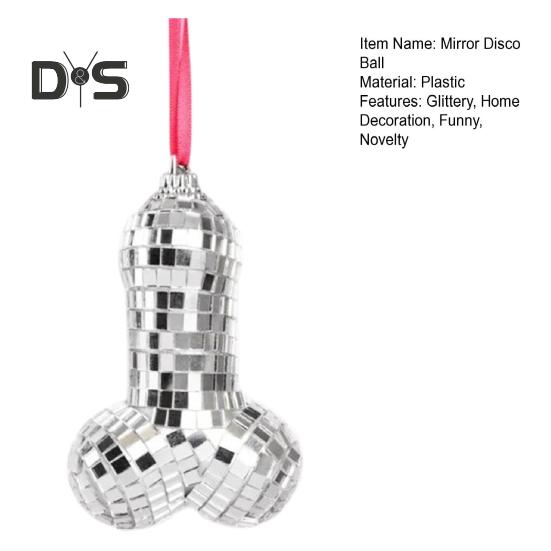 Зеркальный диско-шар, забавное 3D-украшение для рождественской елки, блестящая серебряная подвеска в виде колбасы для зеркала автомобиля, аксессуары