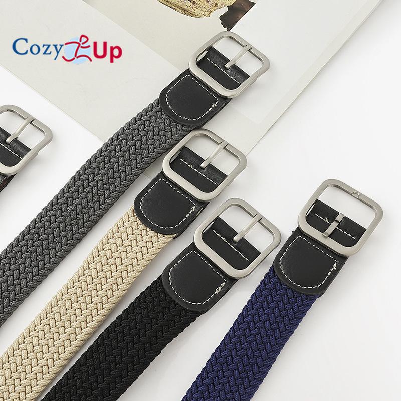 Эластичные плетеные джинсы унисекс с повседневным холщовым ремнем с квадратной пряжкой