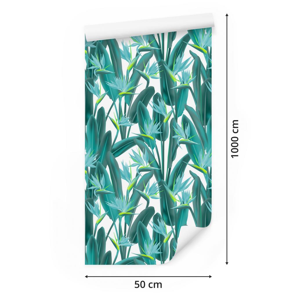 Wallpaper Beautiful exotic leaves and flowers for living room and bedroom 50x1000