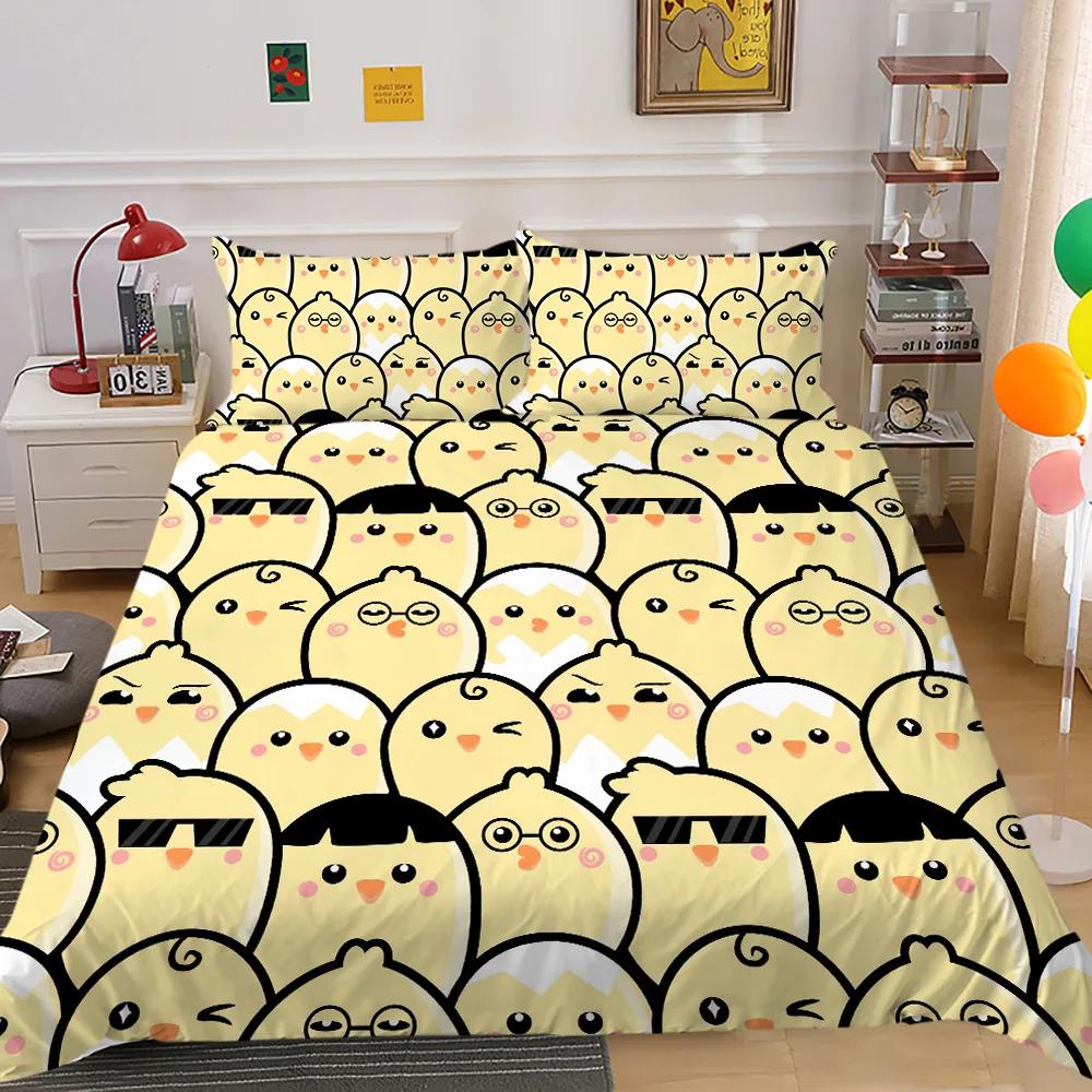 Cartoon Cute Animals Duvet Cover Colorful Lovely Comic Duck Polyester for Kids Boy Girls for Bedroom Decoration Queen King Size