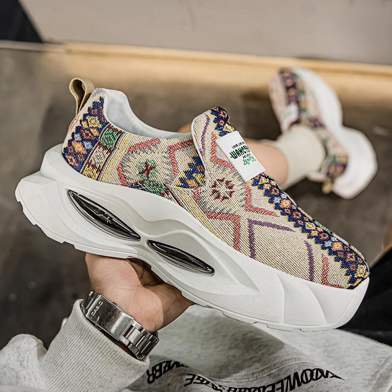 Мужская спортивная обувь, повседневные уличные кроссовки на платформе, студенческие, большие размеры, с принтом, для скейтбординга, увеличивающие рост