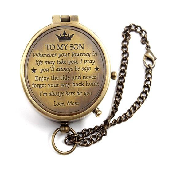 Карманный компас «Моему сыну, с любовью для мамы», копия компаса с солнечными часами и футляром, подарок для сына, мамы, внука, подарок на день рождения, декор