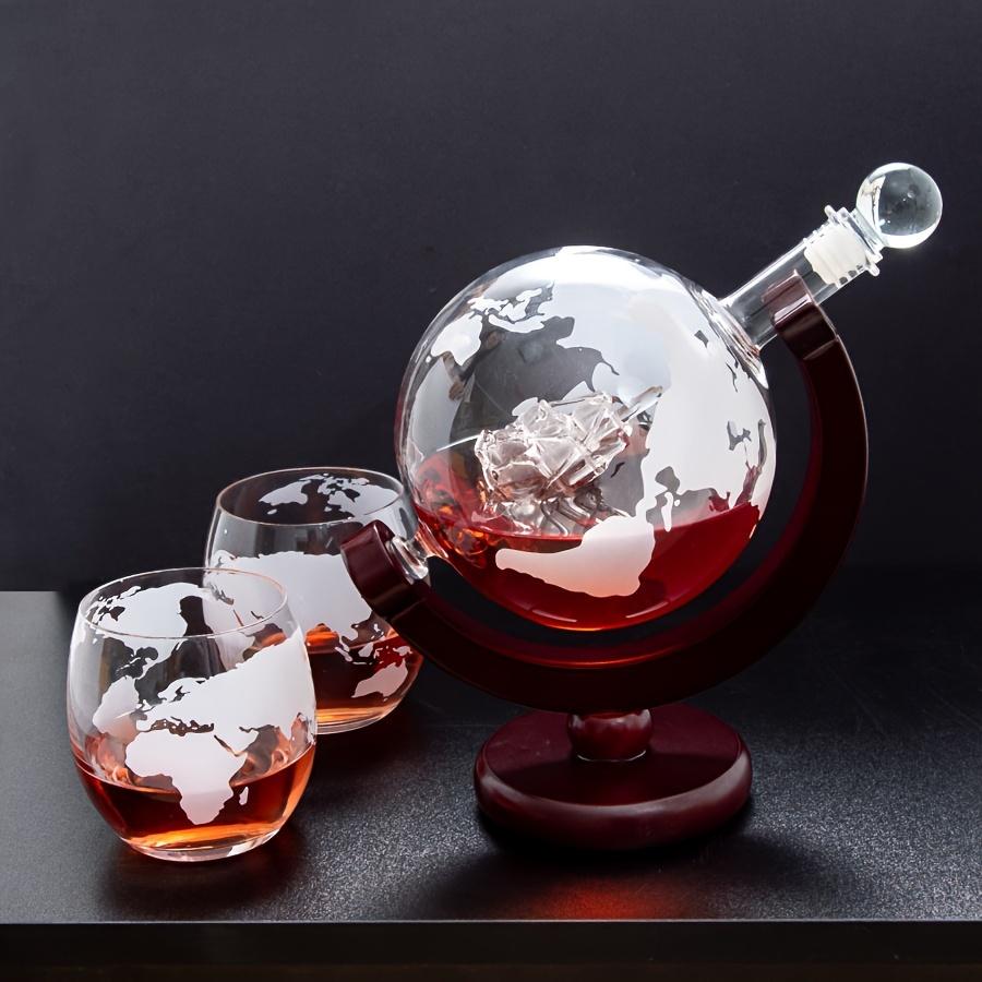 Whiskey Decanter Globe Wine Aerator Glass Sets Inside Crystal with Fine Wood Stand Liquor Decanter for Vodka Cup Bar Accessories