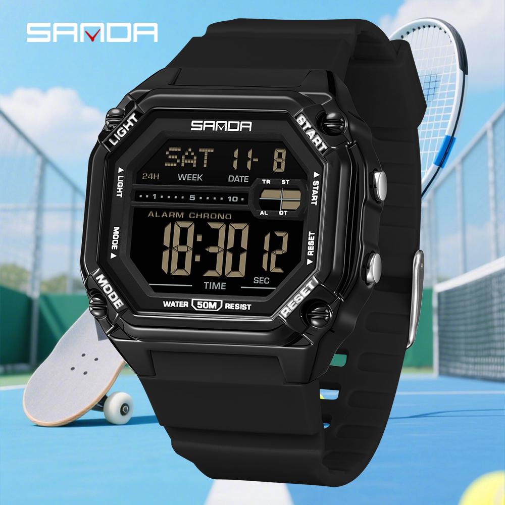 Sanda 6327 Top Luxury Men's Electronic Watch Large Dial Alarm Clock Countdown Night Light Calendar Sports Student Digital Watch