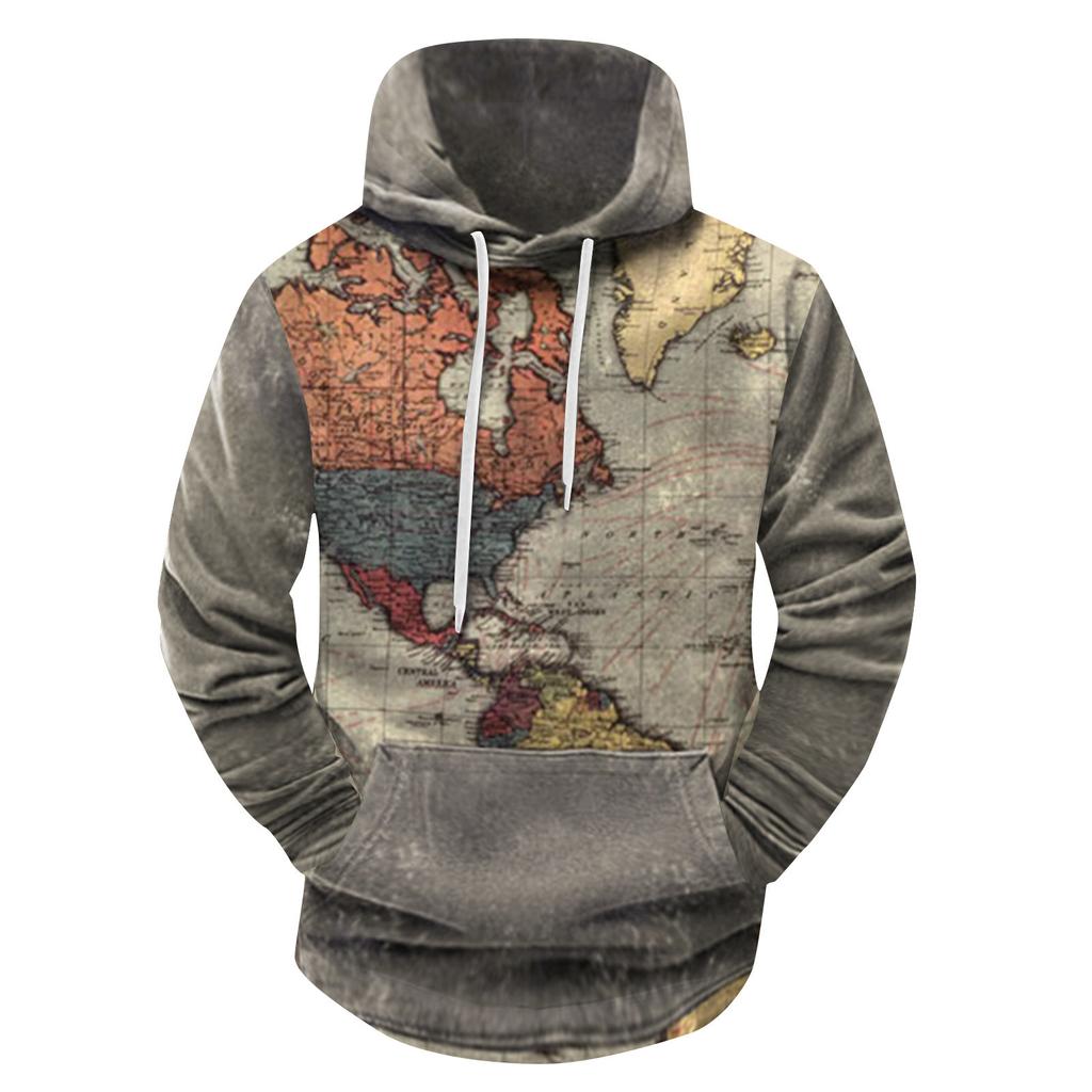 Модный свободный мужской и женский свитер с капюшоном с длинным рукавом и принтом