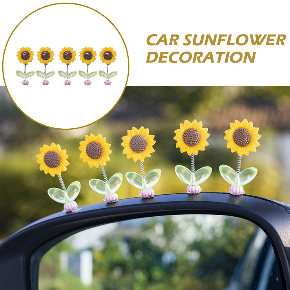 Shaking Head Sunflower Car Decoration Adhesive Yellow Flower Doll Gift Car Decoration Toy Ornament Figurine S7N9