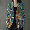 Women Casual Long Sleeve Print Cotton Linen Cardigan Thin Tops