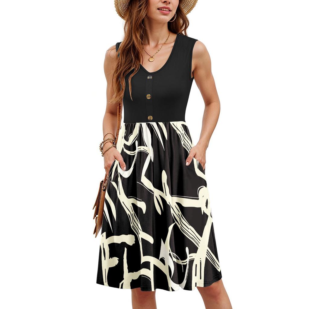 Женские летние платья без рукавов повседневные свободные летние платья на пуговицах с карманами