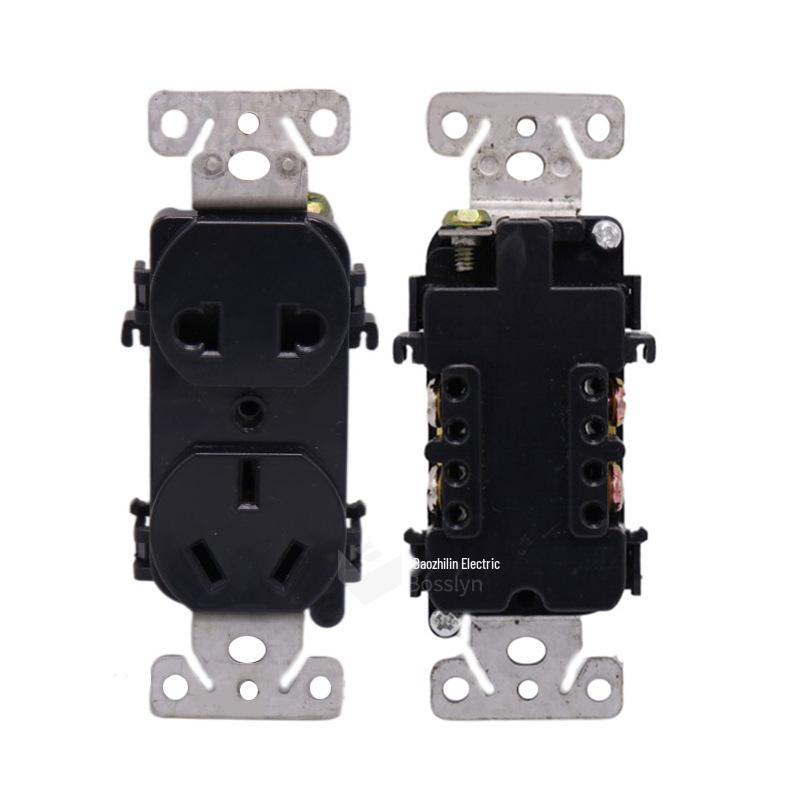 Model 118 Black Double Socket China Household Five-Hole Wall Socket BR-CN