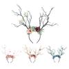 Flower Crown Hair Wreath Deer Antlers Headbands Reindeer Headdress Floral Headwears Holiday Wedding Photo Props