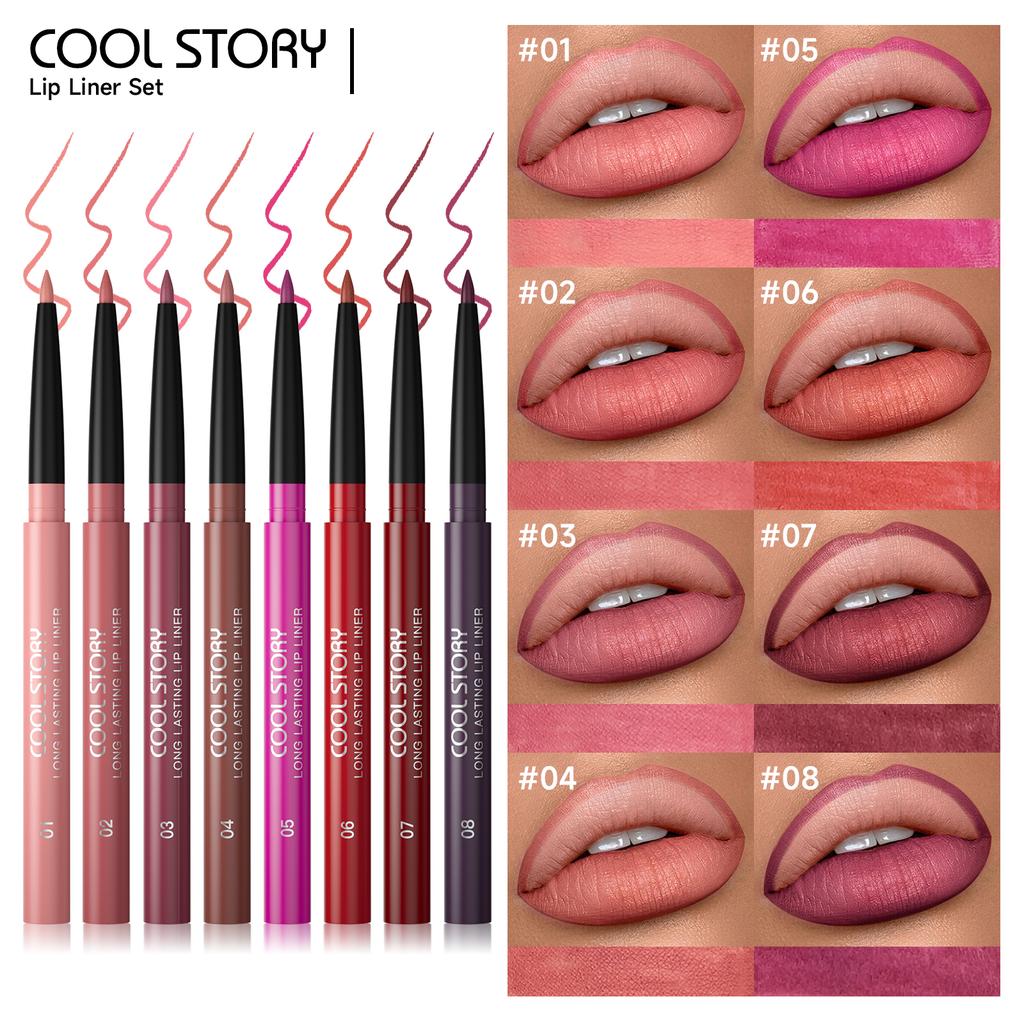 Набор из 8 карандашей для губ, стойкий, водостойкий, потостойкий, легко наносится, не выцветает, набор блесков для губ, косметика для красоты