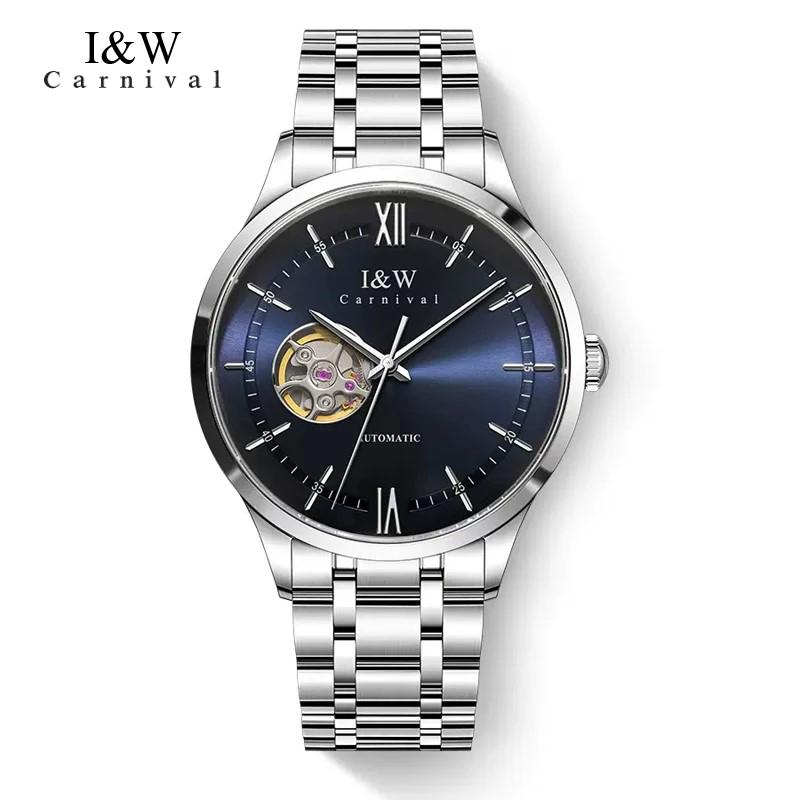 IW Watch Men Skeleton Automatic Mechanical Watches Silver Blue Japan Movement Sapphire Glass Relogios Masculino
