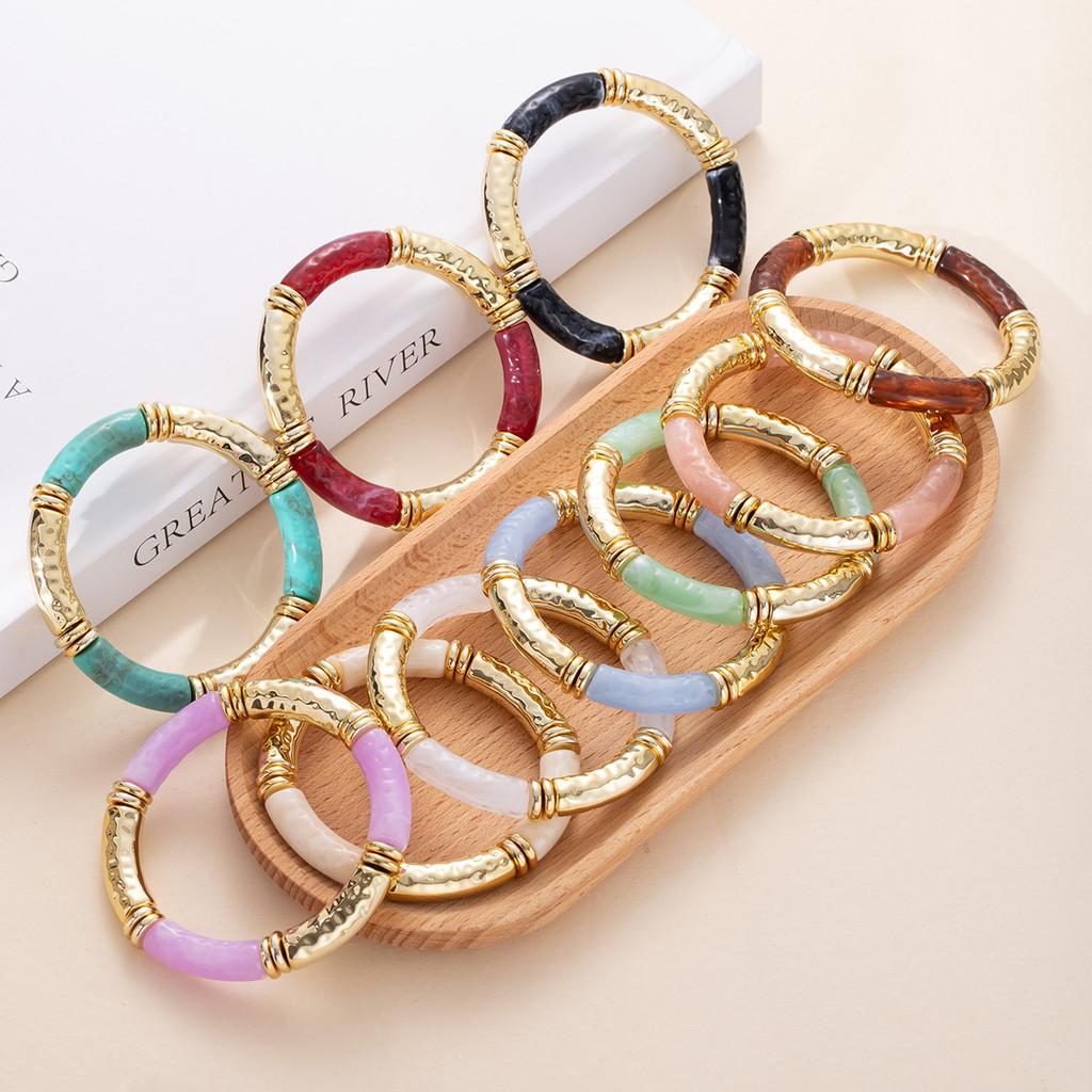 Pinkdudu Acrylic Curved Tube Bangle Arc Design Multicolor Retro Simple Bracelet for Women PD2508