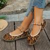 Spring and Autumn New Leopard Print Round Head Flat-soled Single Shoes Retro Beaded Shallow Mouth Large Size Casual Versatile Women's Shoes