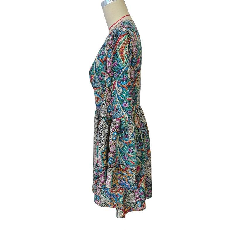 Autumn/winter Elegant Women's Floral Print V-neck Dress with Flared Sleeves