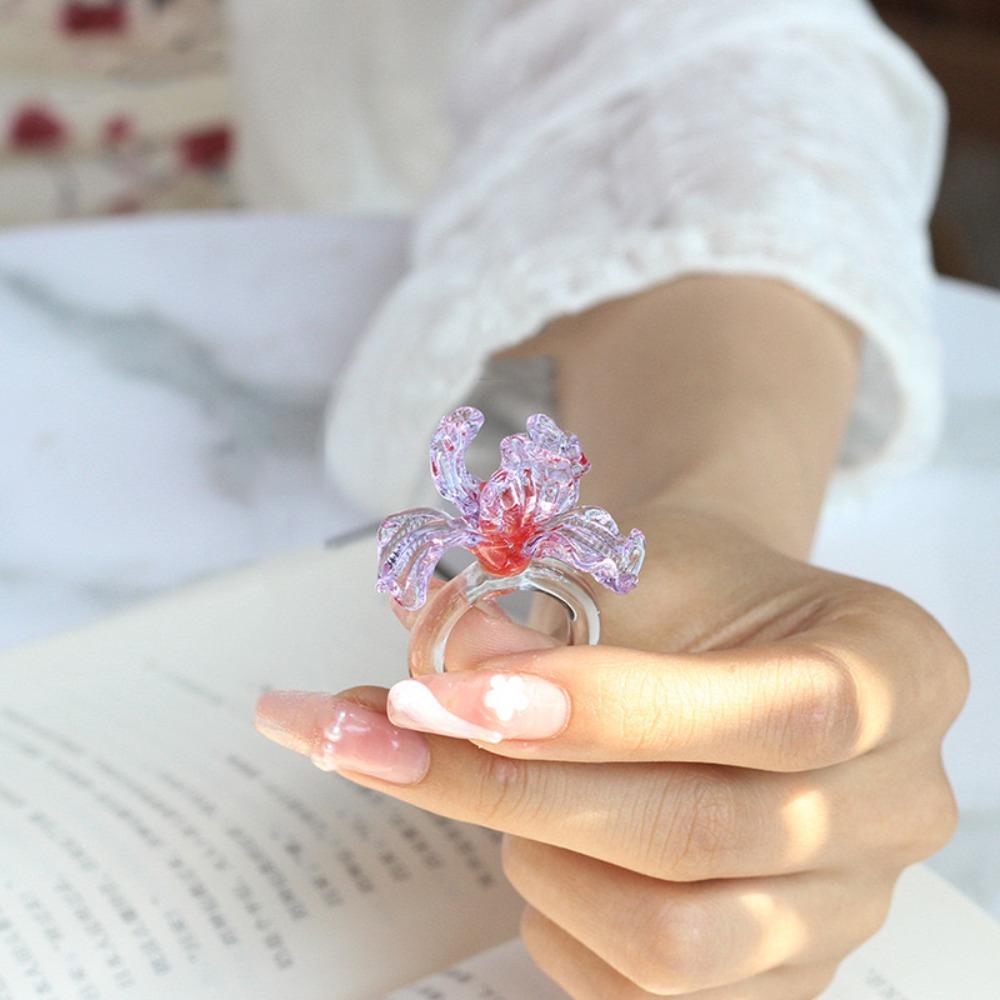 Exquisite Colorful Flower Ring Glass Crafts Chinese Dragon Ring Glaze Butterfly Ring Party Favors