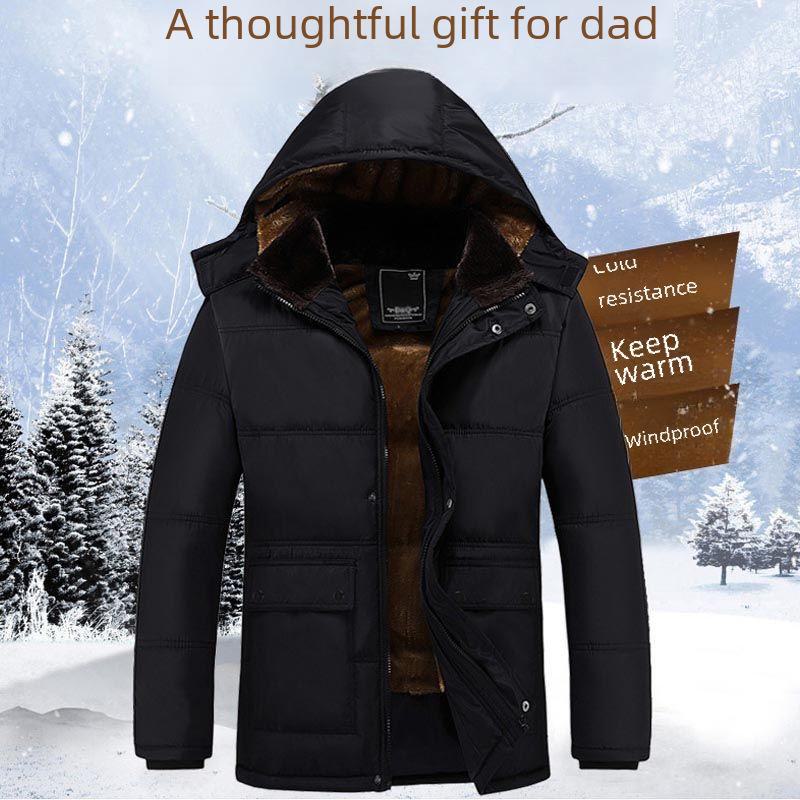 Мужские зимние куртки с бархатной подкладкой и толстой хлопковой подкладкой для пап и дедушек