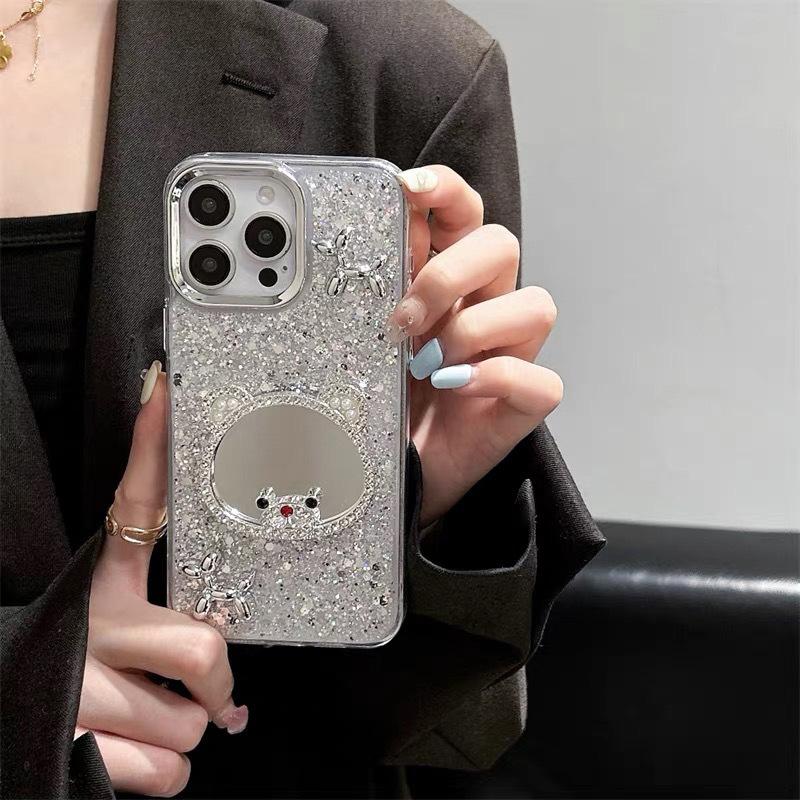 Чехол-зеркало с медведем для iPhone 17 Pro Max, щенок, эпоксидная смола, блестки, Apple 16, интернет-знаменитость, женский